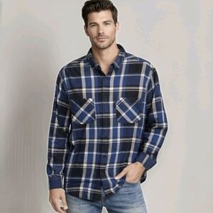 Woolrich Men's Flannel Shirt Blue Plaid Button Up Long Sleeve Two Pocket Size L
